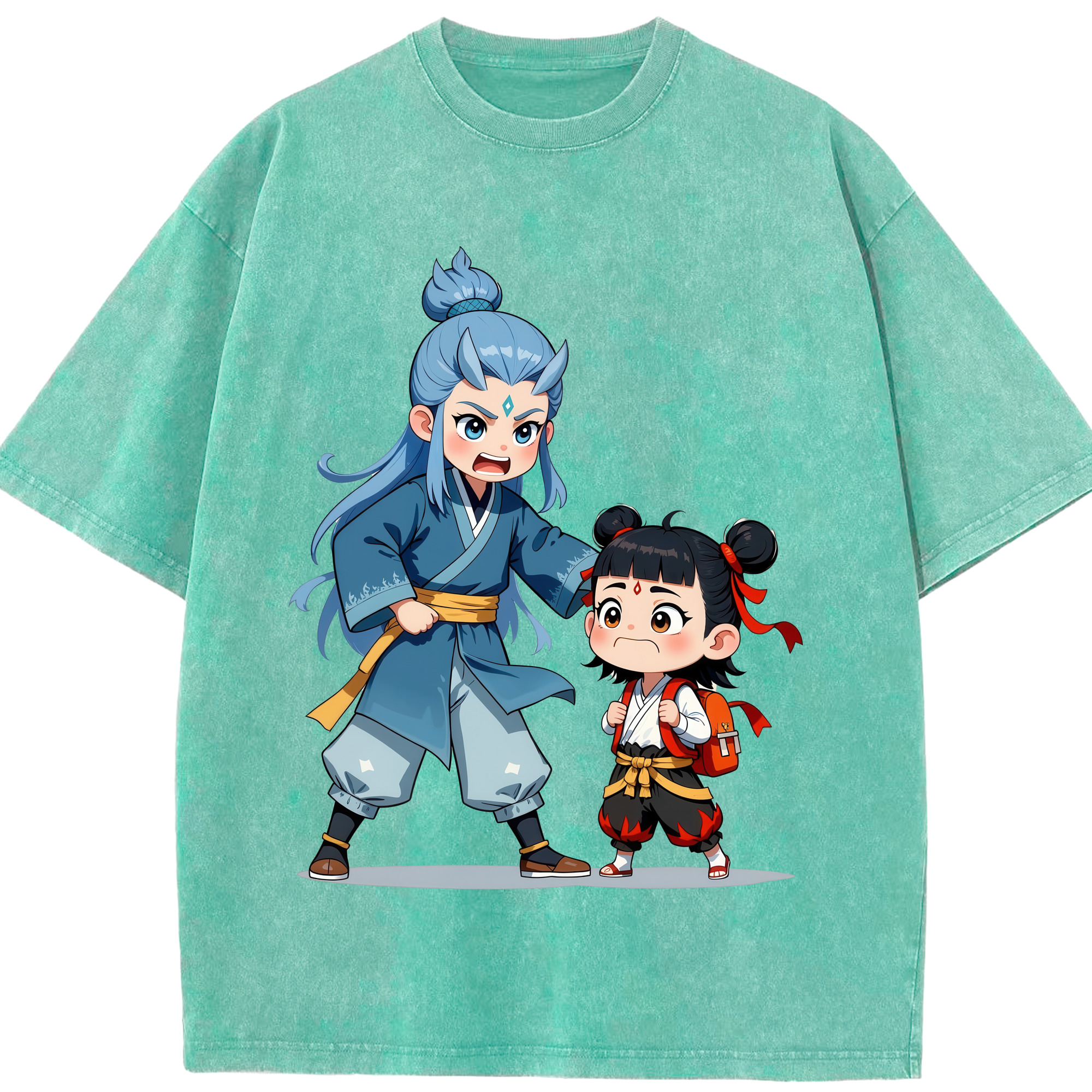（画像用） Ne Zha 2 ナタ 魔童の大暴れ 綿100% ヴィンテージ風 半袖Tシャツ（フロントプリント）